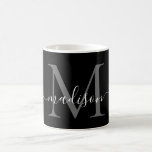 Elegant zwart wit monogram script Stijlvol zwart Koffiemok<br><div class="desc">Elegant zwart wit monogram script Stijlvolle zwarte koffie Mok</div>