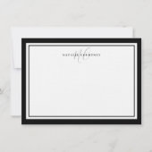Elegant zwart-wit monogram script twee rand notitiekaartje (Voorkant)