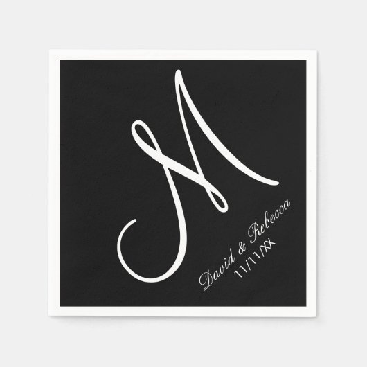 Elegant zwart-wit monogram servetten (Voorkant)