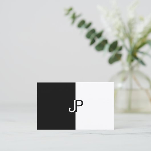 Elegant zwart-wit monogram Sjabloon modern Visitekaartje (Staand voorkant)