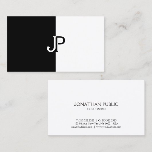 Elegant zwart-wit monogram Sjabloon modern Visitekaartje (Voorkant / Achterkant)