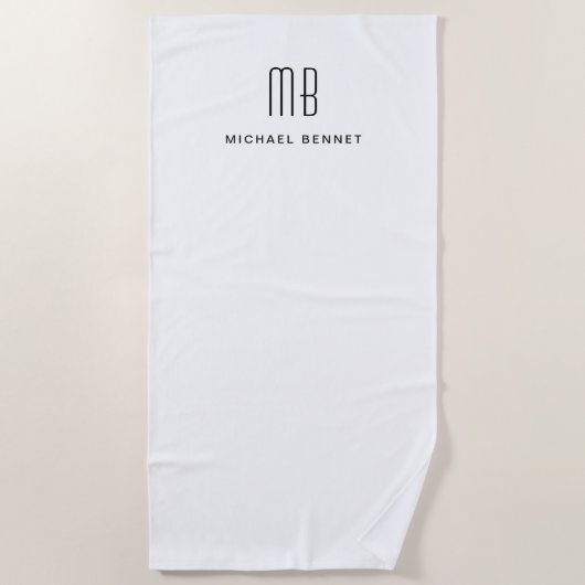 Elegant zwart-wit monogram strandlaken (Voorkant)