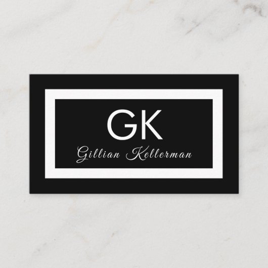 Elegant zwart-wit monogram visitekaartje (Voorkant)