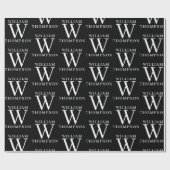Elegant Zwart & Wit Monogrammed Naam Initiaal Cadeaupapier (Vlak)