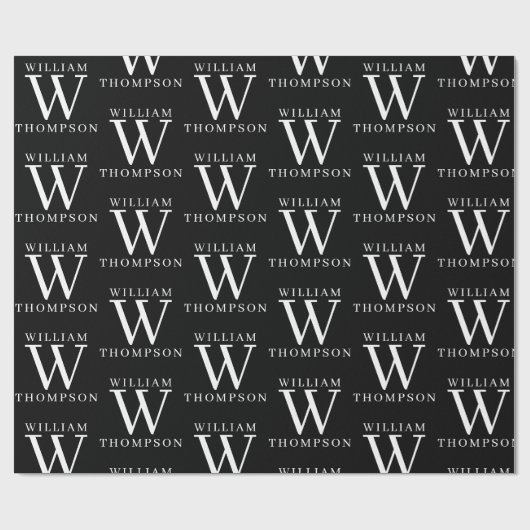Elegant Zwart & Wit Monogrammed Naam Initiaal Cadeaupapier (Vlak)