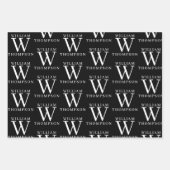 Elegant Zwart & Wit Monogrammed Naam Initiaal Inpakpapier Vel (Voorkant)