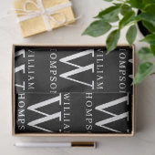 Elegant Zwart & Wit Monogrammed Naam Initiaal Tissuepapier (Geschenk)