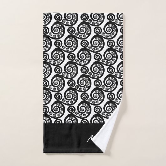 Elegant Zwart Wit Monogrammed Varen Frond Swirls Bad Handdoek (Handdoek)