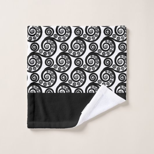 Elegant Zwart Wit Monogrammed Varen Frond Swirls Bad Handdoek (Wasdoekje)