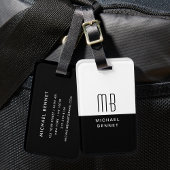 Elegant zwart-wit monogrammen bagagelabel
