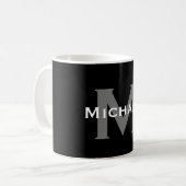 Elegant zwart-wit naam monogram koffiemok (Voorkant links)