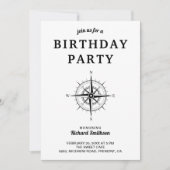 Elegant Zwart-Wit Nautisch Kompas Verjaardag Kaart (Voorkant)