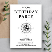 Elegant Zwart-Wit Nautisch Kompas Verjaardag Kaart