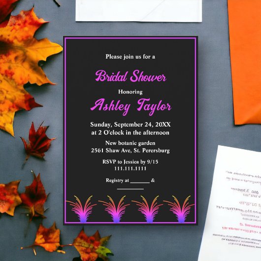 Elegant Zwart Wit Neon Grass Herfst Vrijgezellenfe Kaart