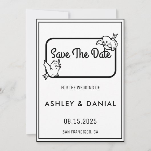 Elegant zwart wit omhuld huwelijk sparen de Datum Kaart (Voorkant)