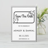 Elegant zwart wit omhuld huwelijk sparen de Datum Kaart (Staand voorkant)