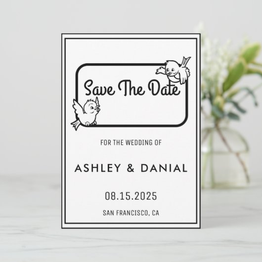 Elegant zwart wit omhuld huwelijk sparen de Datum Kaart (Staand voorkant)