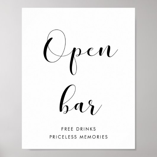 Elegant zwart-wit Open Bar voor bruiloft Poster (Voorkant)