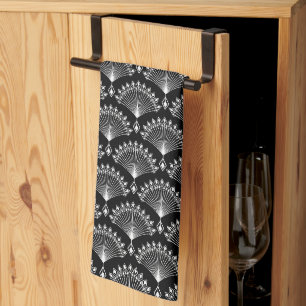 Elegant zwart-wit ornament in art deco stijl theedoek