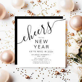 Elegant zwart-wit oud-en-nieuwfeest kaart