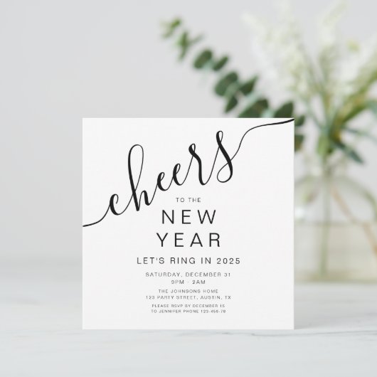 Elegant zwart-wit oud-en-nieuwfeest kaart (Staand voorkant)