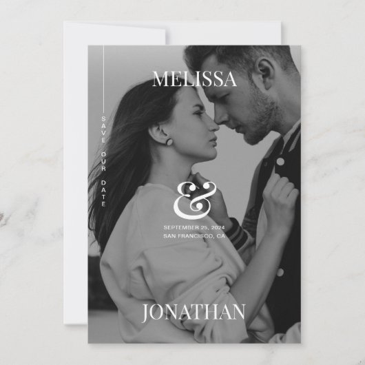 Elegant zwart-wit overlay Foto opslaan Datum Kaart (Voorkant)