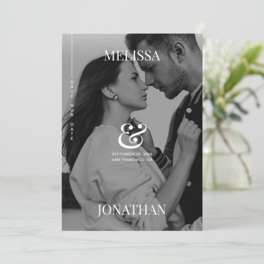 Elegant zwart-wit overlay Foto opslaan Datum Kaart (Staand voorkant)