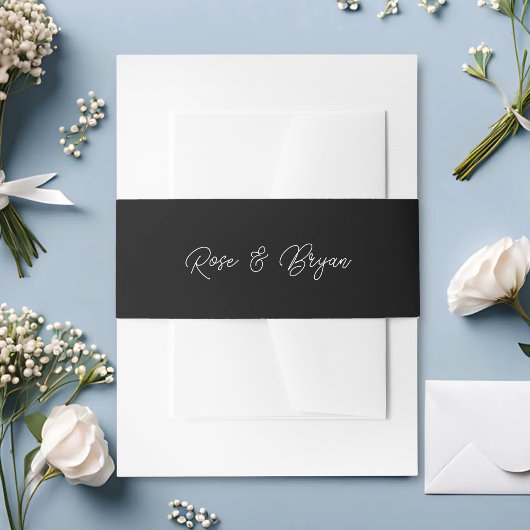 Elegant Zwart & Wit Oversized Script Trouwkaart Uitnodigingen Wikkel
