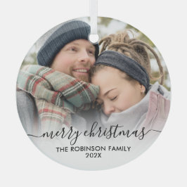 Elegant zwart wit paar foto Vrolijk kerstfeest Glas Ornament