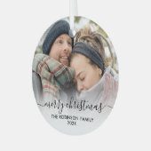 Elegant zwart wit paar foto Vrolijk kerstfeest Glas Ornament (Voorkant links)