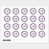 Elegant Zwart Wit Paarse Damask Bruiloft Ronde Sticker (Vel)