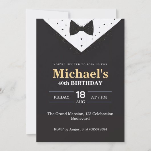 Elegant zwart-wit pak Mannen 40e verjaardag Kaart (Voorkant)
