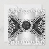 Elegant zwart-wit parel verjaardagsfeestje kaart (Achterkant)