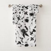 Elegant zwart-wit passiebloemmotief bad handdoek (Insitu)