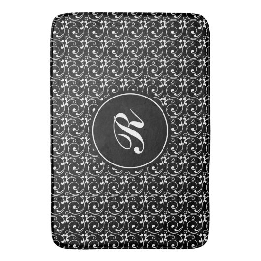 Elegant zwart-wit  Patroon Monogram Badmat (Voorkant Verticaal)