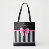 Elegant zwart-wit patroon roze boog tote bag (Voorkant)