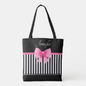Elegant zwart-wit patroon roze boog tote bag (Achterkant)