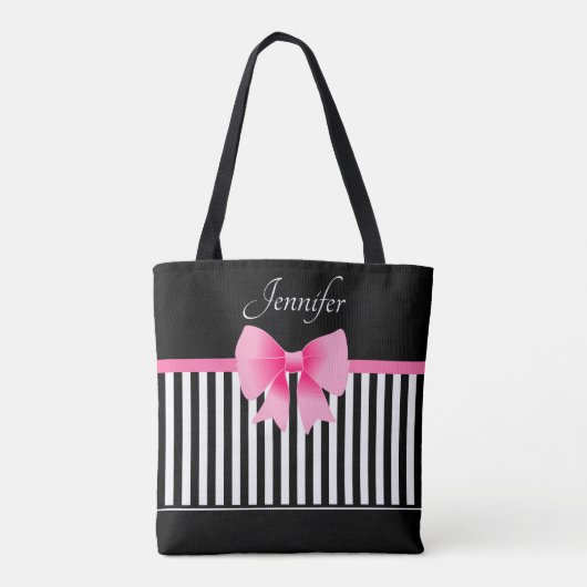 Elegant zwart-wit patroon roze boog tote bag (Achterkant)