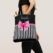 Elegant zwart-wit patroon roze boog tote bag (Dichtbij)