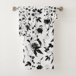 Elegant zwart-wit patroon van passiebloemen bad handdoek