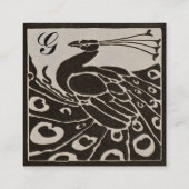 ELEGANT ZWART WIT PAUWOOG MONOGRAM Grijs Papier Vierkante Visitekaartje (Achterkant)
