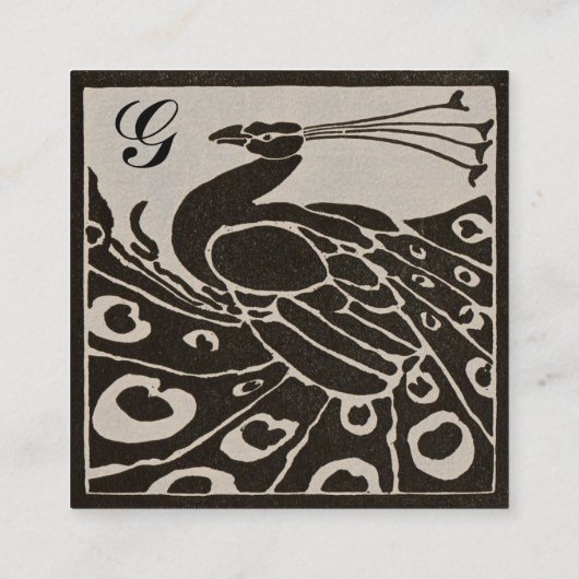 ELEGANT ZWART WIT PAUWOOG MONOGRAM Grijs Papier Vierkante Visitekaartje (Achterkant)