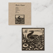 ELEGANT ZWART WIT PEACOCK MONOGRAM Kraft-papier Vierkante Visitekaartje (Voorkant / Achterkant)