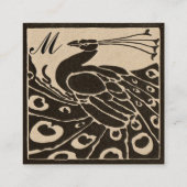 ELEGANT ZWART WIT PEACOCK MONOGRAM Kraft-papier Vierkante Visitekaartje (Achterkant)