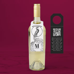  Elegant Zwart-Wit Peacock QR Code Flessenhanger