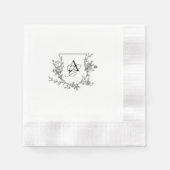 Elegant zwart-wit pioen monogram servet (Voorkant)