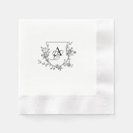 Elegant zwart-wit pioen monogram servet (Voorkant)