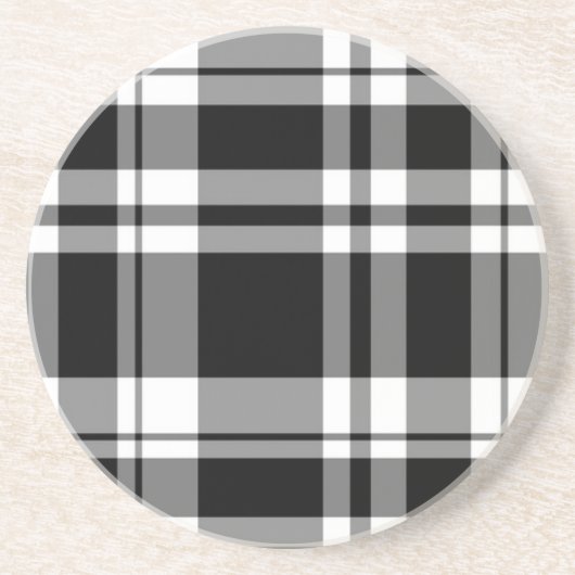 Elegant zwart wit plaid patroon zandsteen onderzetter (Voorkant)