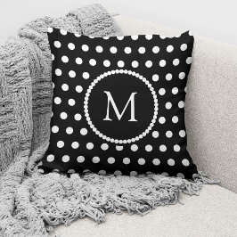 Elegant zwart wit polka dots monogram kussen