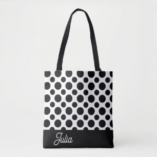 Elegant zwart-wit Polka patroon gepersonaliseerd Tote Bag
